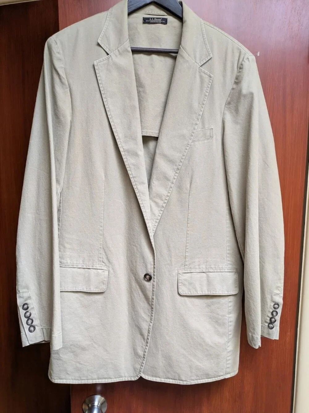L.L. Bean Men's Khaki Cotton Twill Casual Blazer Jacket, Tan, Size 40 Tall